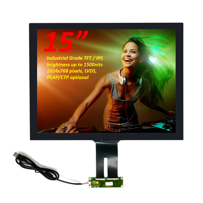 Grado industrial 15 pulgadas PCAP TFT pantalla LVDS luz solar legible pantalla LCD 1500Nits