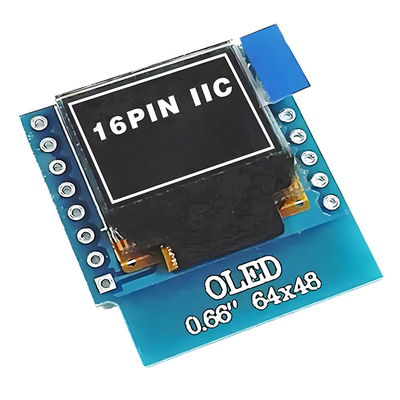 0.66 pulgadas IIC OLED Display 16 pin con 64x48 píxeles, fuentes blancas y azules Ultra baja potencia OLED Display